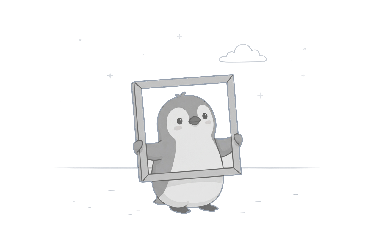 Penguin holding up an empty picture frame