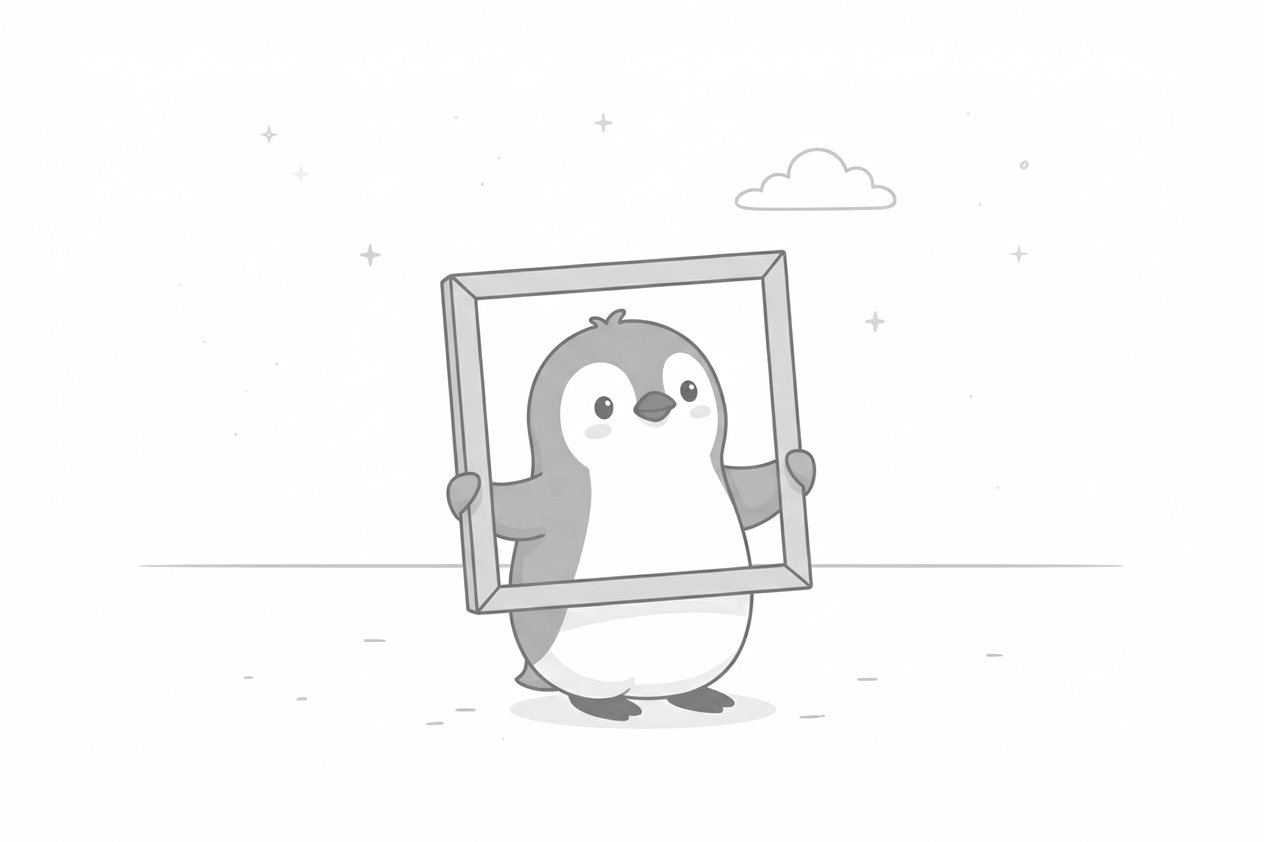 Penguin holding up an empty picture frame